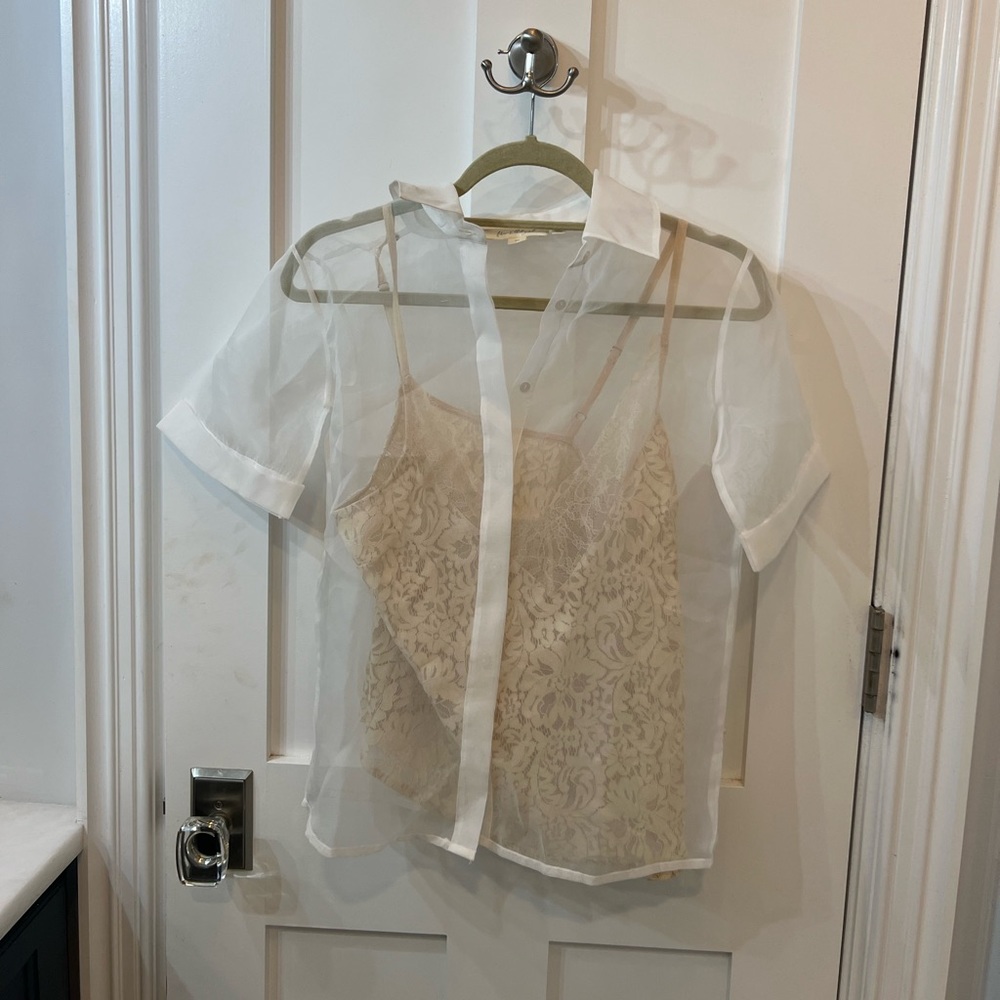 Forever That Girl sheer blouse with lace camisole attachment